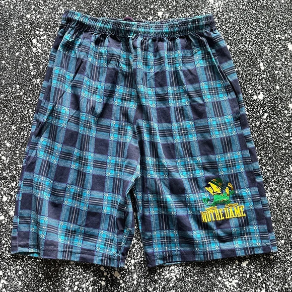 Vintage Plaid Notre Dame NCAA Drawstring Shorts Sz XL NOS Made in USA - Picture 1 of 4